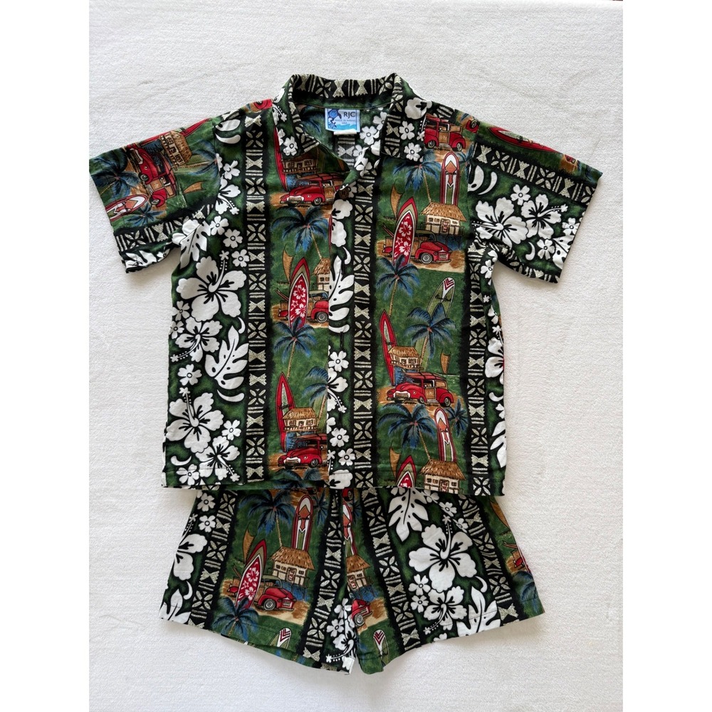 RJC Hawaiian Hawaii Boys Size 6 Camp Shirt and Shorts Set Surfboard Summer